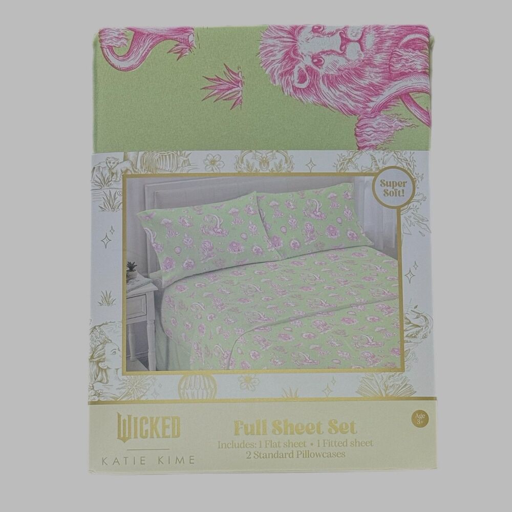 Wicked x Katie Kime Full Sheet Set Green Pink Toile 4-Piece